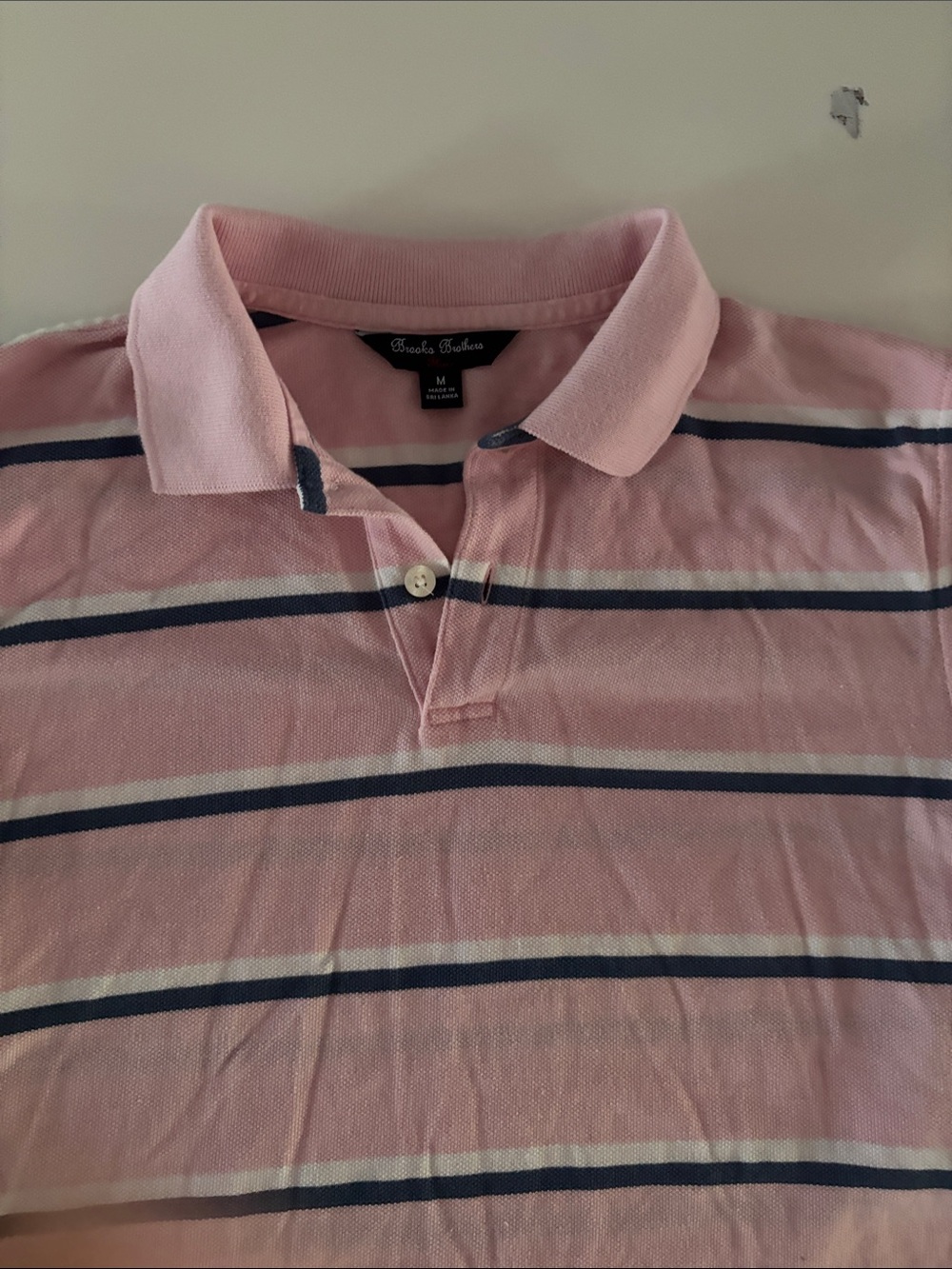 Brooks Brothers Pink Polo with Navy & White Stripes